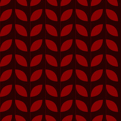 Nahtloses abstraktes geometrisches Muster mit Blättern auf dunklem Burgunder-Hintergrund in Herbstfarben. Helle Verzierung für Stoff, Textil, Abdeckung, Hintergrund. Vektorgrafiken