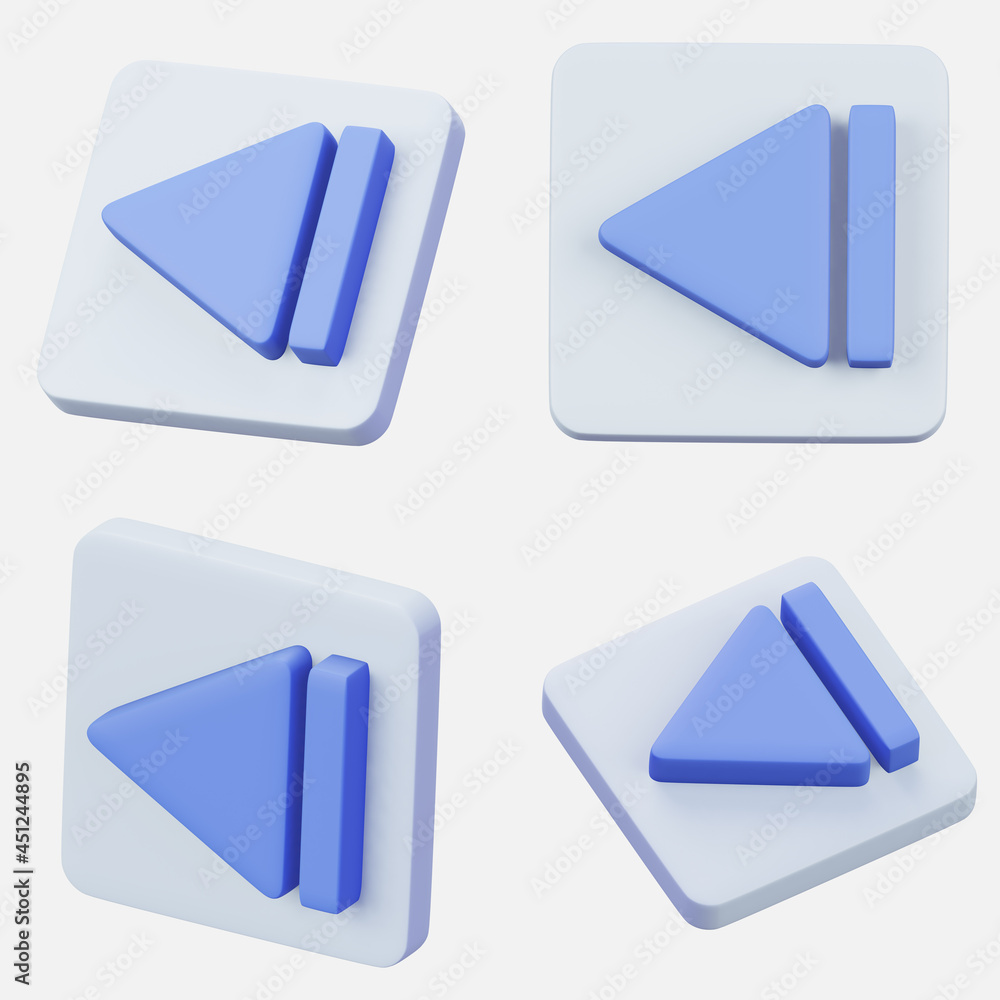 Fototapete set of 3d rendering backward icon interface symbol isolated on white background. video or music play