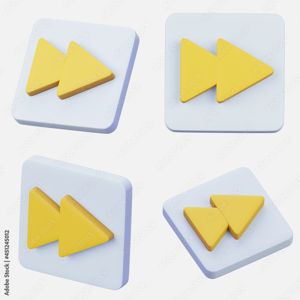 Poster set of 3d rendering fast forward icon interface symbol isolated on white background. video or music 