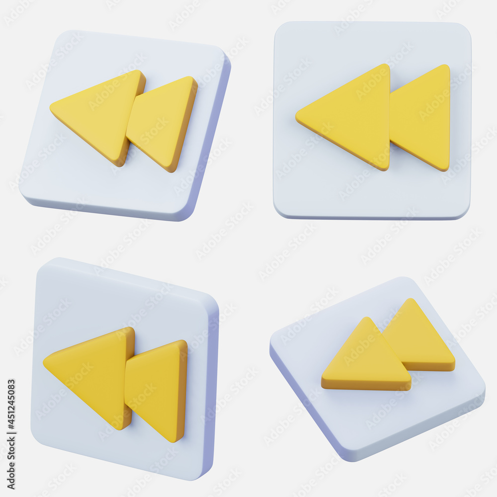 Poster set of 3d rendering st rewind icon interface symbol isolated on white background. video or music pla