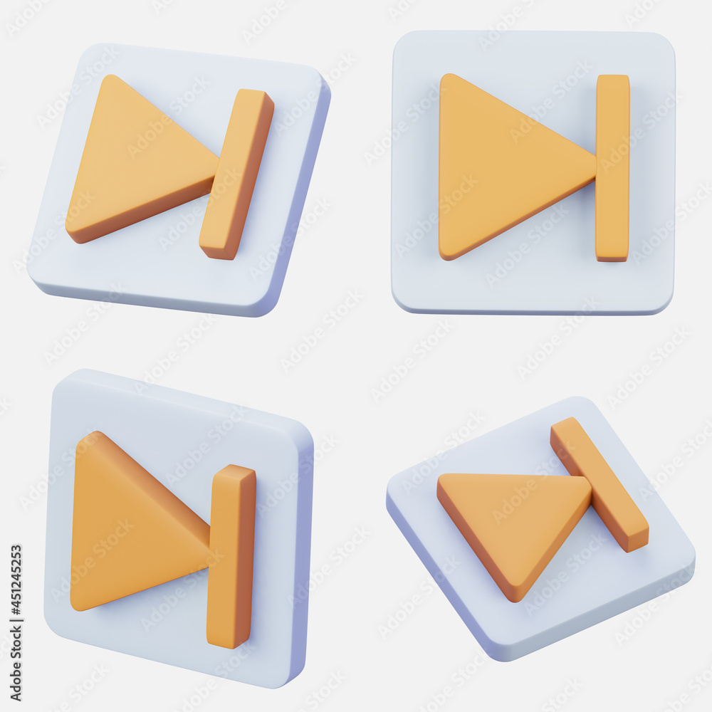 Fototapete set of 3d rendering next icon interface symbol isolated on white background. video or music player a