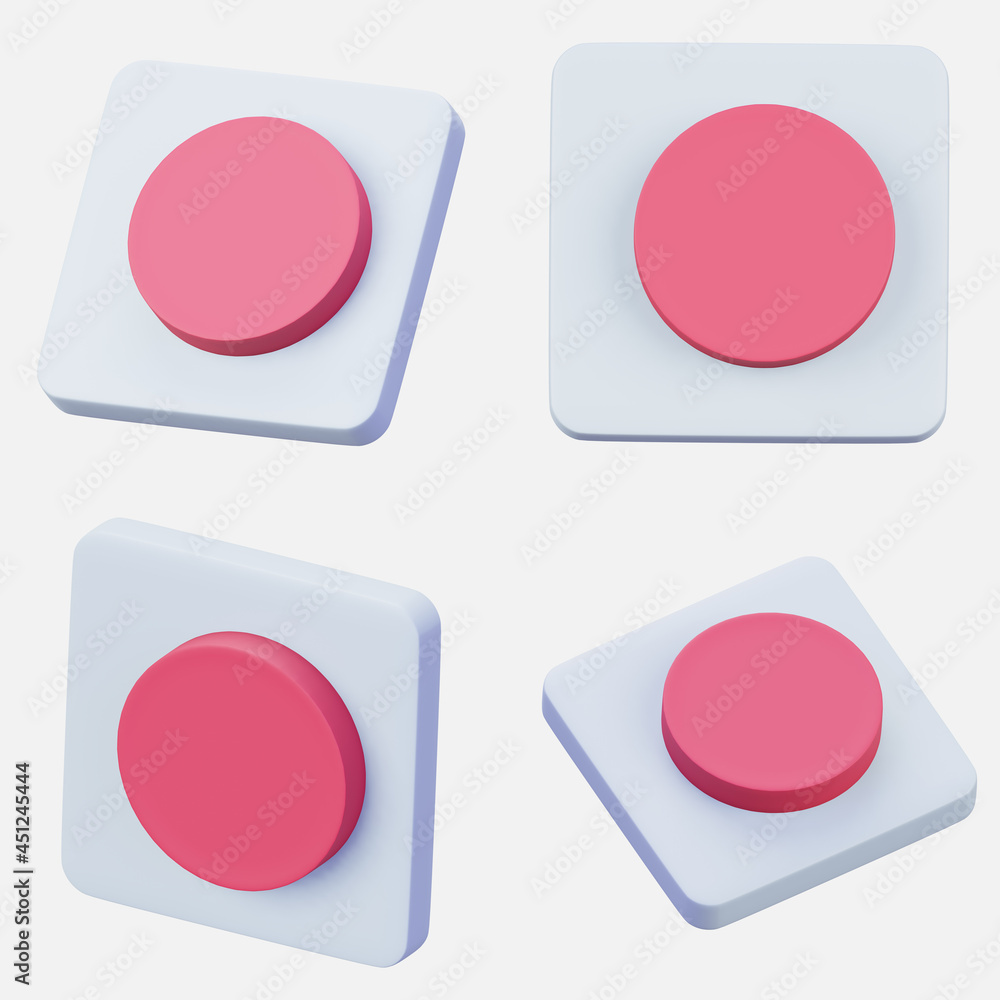 Fototapete set of 3d rendering record icon interface symbol isolated on white background. video or music player