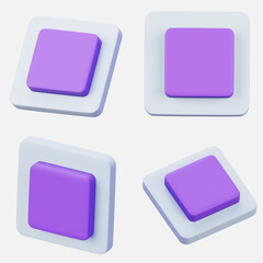 Set of  3D rendering stop icon interface symbol isolated on white background.  Video or music player apps element. 