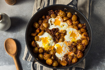 Homemade Mexican Huevos Rotos Eggs and Potatoes