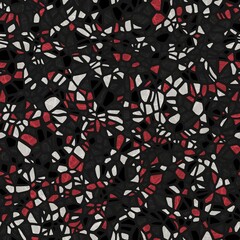 Seamless terrazzo pattern for surface design and print. High quality confetti illustration. Trendy rock and mineral composite mosaic composition in repeat. Textile print in dark and black colors.