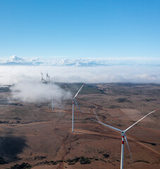 wind farm, chile, horizontal aerial view with drone