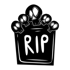 Tombstone doodle black, cartoon isolated on white background, vector illustration for design and decor, Halloween, sticker, template