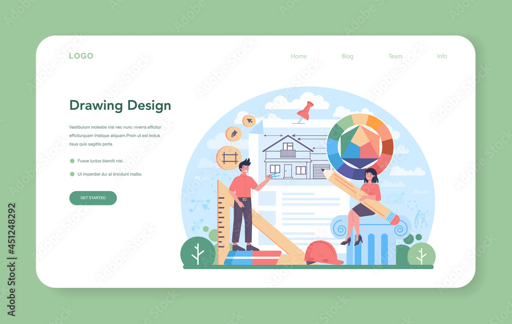 Poster architecture web banner or landing page. idea of building project