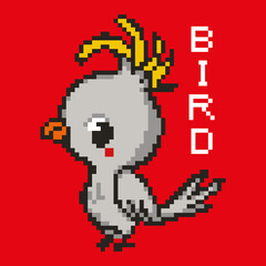 Fototapeta premium cute bird in pixel art style in colour background