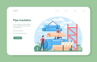 Pipe insulation web banner or landing page. Thermal or acoustic insulation.