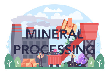 Mineral processing typographic header. Mining and natural mineral