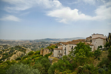 Fototapeta na wymiar Panoramic view of Aliano, a old town in the Basilicata region, Italy.