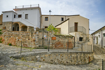 The facade of the house where the writer Carlo Levi lived, in Aliano, a rural village in the...