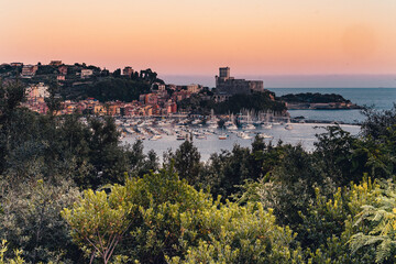 Beautiful view from Lerici, at the Sunset, Liguria, Italy.