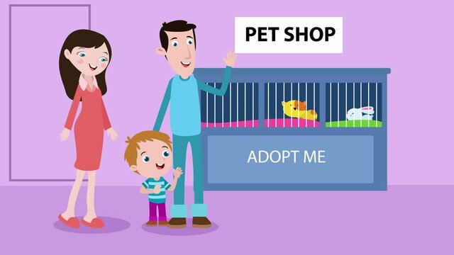 Happy family adopting pet at the pet shop