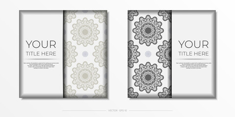 Vintage White color postcard template with abstract patterns. Vector Print-ready invitation design
