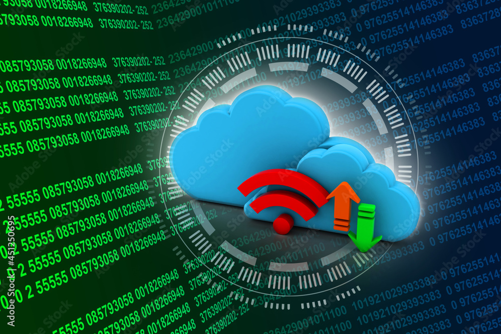 Poster 3d rendering cloud online storage icons with wifi