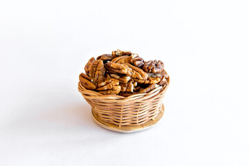 Nuts on white background. Healthy grains.