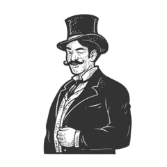 Gentleman winking old fashioned sketch engraving vector illustration. T-shirt apparel print design. Scratch board imitation. Black and white hand drawn image.