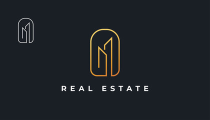 Minimalist Gold Real Estate Logo Design with Line Style. Construction, Architecture or Building Logo Design