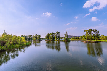 The scenery of the North Lake National Wetland Park in Changchun, China in summer