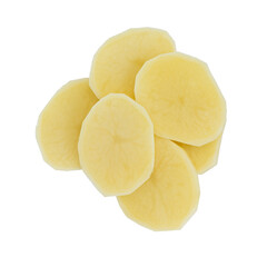 slices of peeled potatoes isolated on white background