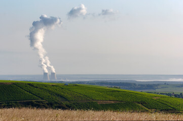 Nuclear power plant and vineyards in the Loire valley