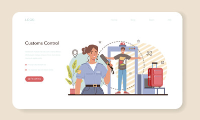 Customs officer web banner or landing page. Passport control