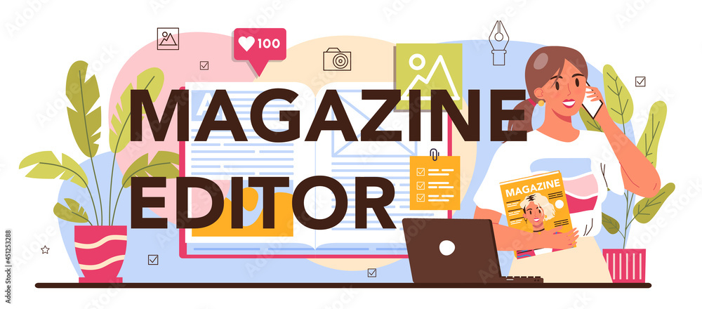 Poster magazine editor typographic header. journalist and designer working