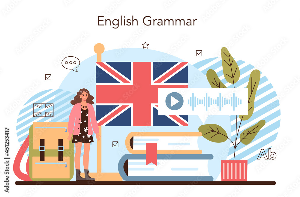 Poster english class concept. study foreign languages in school or university