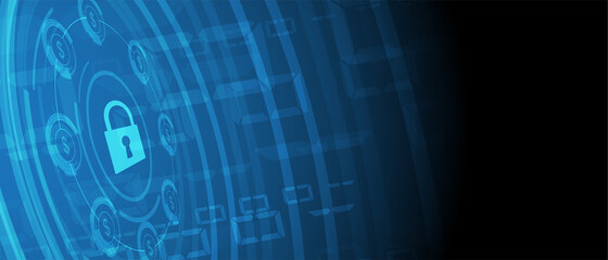 internet digital security technology concept for business background. Lock on circuit board