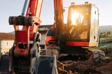 Backhoe excavator on a construction site