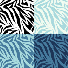 Abstract seamless stripped pattern of a zebra skin in black and blue colour variations