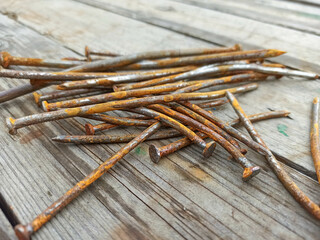 old rusty nails on the board