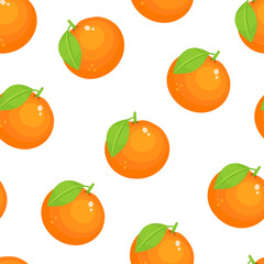 Orange seamless pattern. Orange with leaf on a yellow background. Vector pattern.