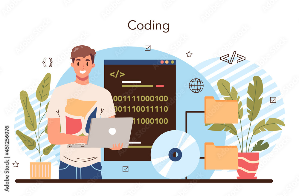 Poster it education concept. student write software and create code