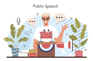 Rhetoric school class. Students training public speaking and debates