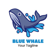 Cute blue whale logo design vector
