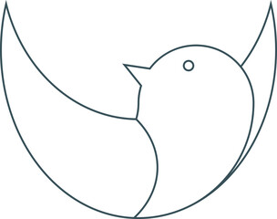 Simple cartoon bird icon. Solid black silhouette and line art outline. Minimal logo design element illustration.