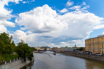 Fototapeta na wymiar Drainage channel. Bolotnaya Embankment and Kadashevskaya Naberezhnaya (Embankment). Moscow city historic center, popular landmark. Russia