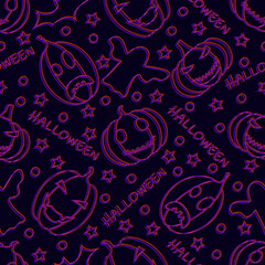 halloween pattern, pumpkin, ghost, bat, stars, vector image, background