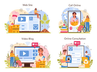 Volunteer online service or platform set. Social worker support old
