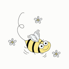 Funny cartoon bee.Vector illustration in doodle style. Isolated background.