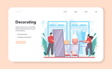 Clothing shop decorator web banner or landing page. Designer planning