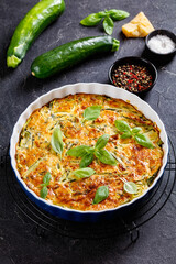 Scarpaccia, italian zucchini tart in a baking dish
