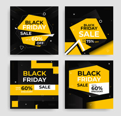 Black Friday sale banner set design template, Modern yellow sale banner design