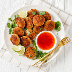 Tod man pla, thai fish cakes on a plate
