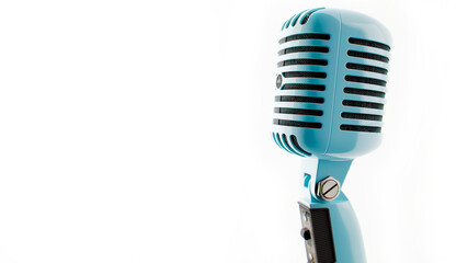 Fototapeta na wymiar Vintage microphone, Pictures of an old blue color microphone on white background