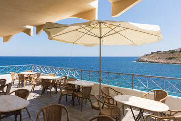 structures and sea view on Daskalio gulf in Keratea in Athens in Greece