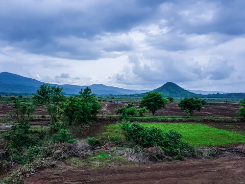 Landscape With Blue Hills And Blue Cloudy Sky